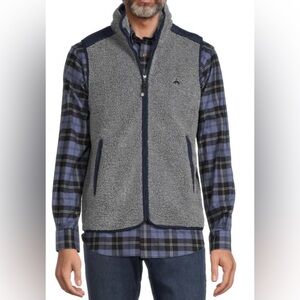 Brooks Brothers Mixed Media Faux Fur Zip Up Vest, size 2XLT, grey/navy